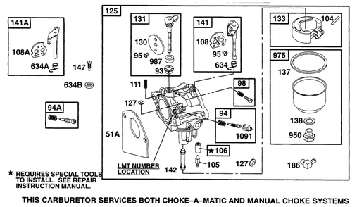 Carburetor Assembly Diagram and Parts List for 282707-0118-XX  Briggs and Stratton Engine